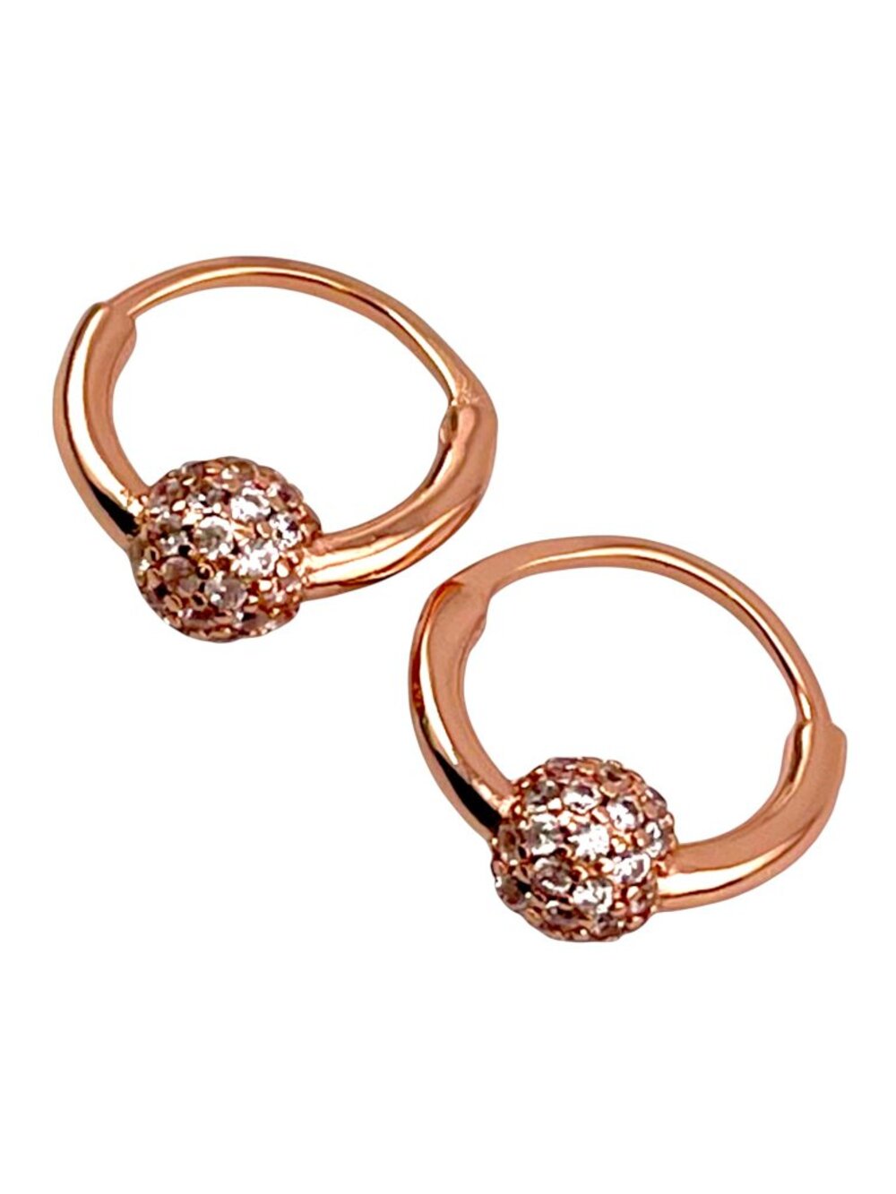 925 Sterling Silver Rose Gold Pavé Huggie Earrings | AAA Zirconia Hoop - Picture 2 of 6